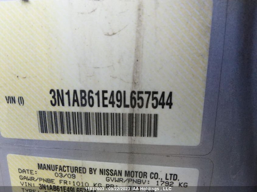 2009 Nissan Sentra VIN: 3N1AB61E49L657544 Lot: 11837603