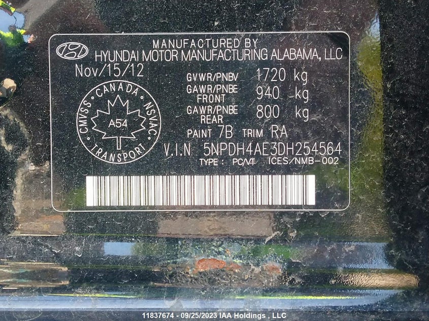 2013 Hyundai Elantra VIN: 5NPDH4AE3DH254564 Lot: 11837674