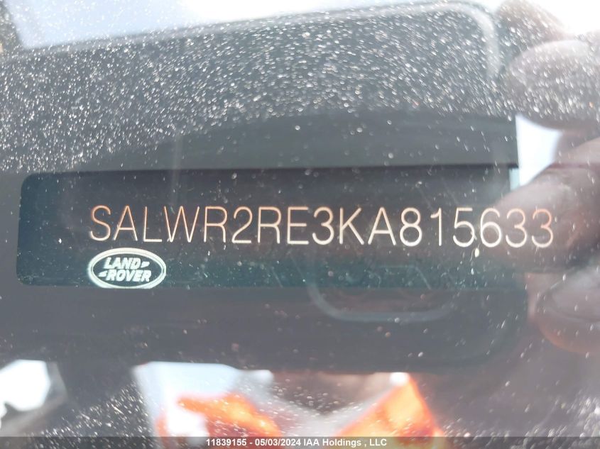 2019 Land Rover Range Rover Sport Dynamic VIN: SALWR2RE3KA815633 Lot: 11839155