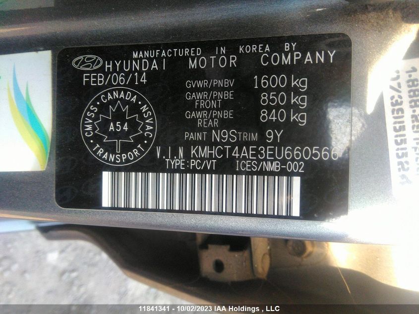 2014 Hyundai Accent Gl VIN: KMHCT4AE3EU660566 Lot: 11841341