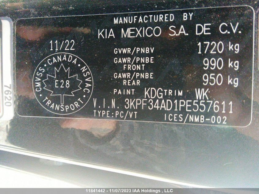 2023 Kia Forte Ex/Ex+/Ex Premium/Gt-Line VIN: 3KPF34AD1PE557611 Lot: 11841442