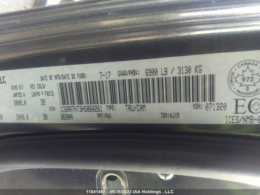 2017 Ram 1500 Sport VIN: 1C6RR7HT3HS860261 Lot: 11841467