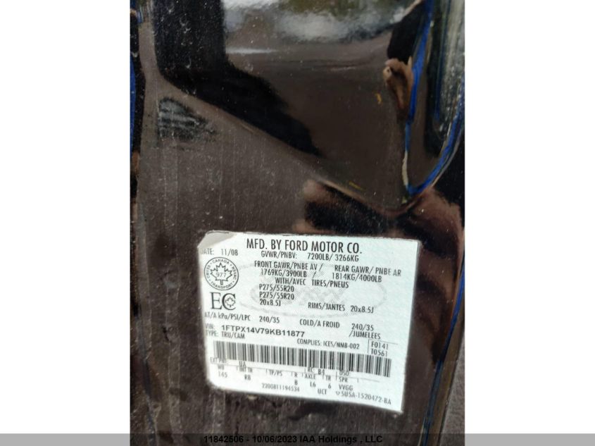 2009 Ford F-150 Xl/Xlt/Lariat VIN: 1FTPX14V79KB11877 Lot: 11842506