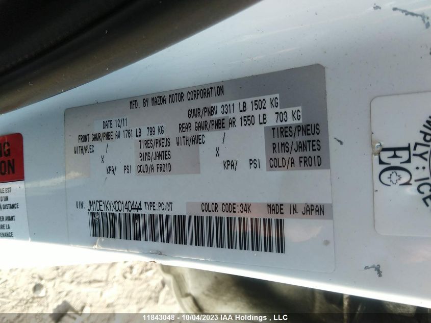 2012 Mazda Mazda2 VIN: JM1DE1KYXC0140444 Lot: 11843048