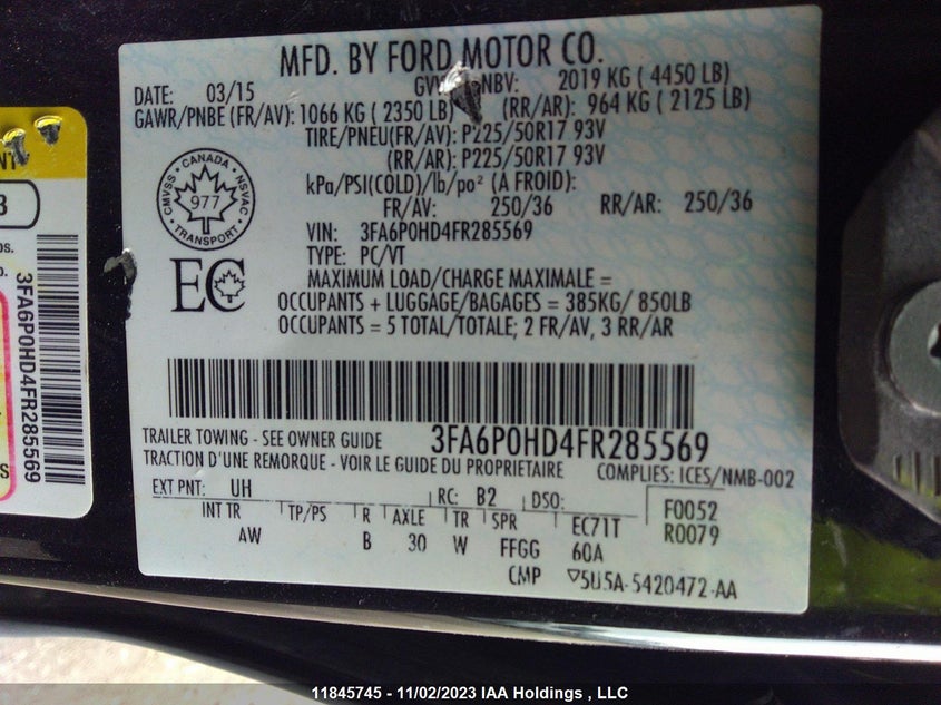 2015 Ford Fusion Se VIN: 3FA6P0HD4FR285569 Lot: 11845745