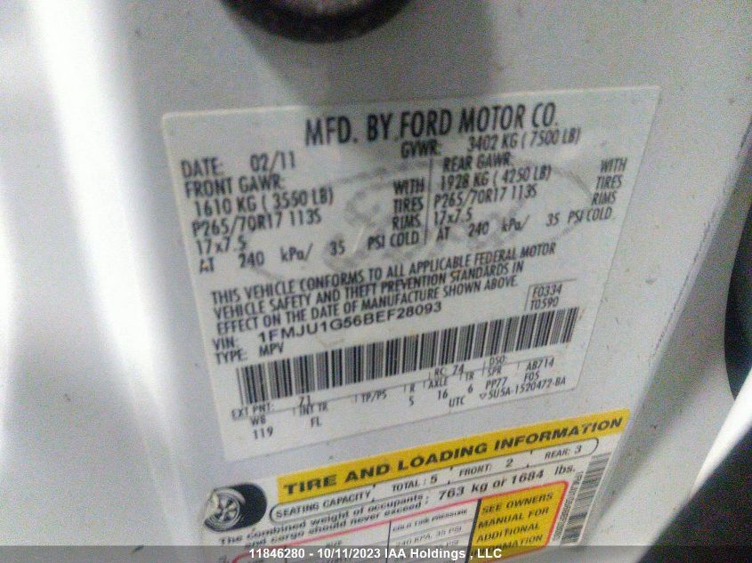 2011 Ford Expedition VIN: 1FMJU1G56BEF28093 Lot: 11846280
