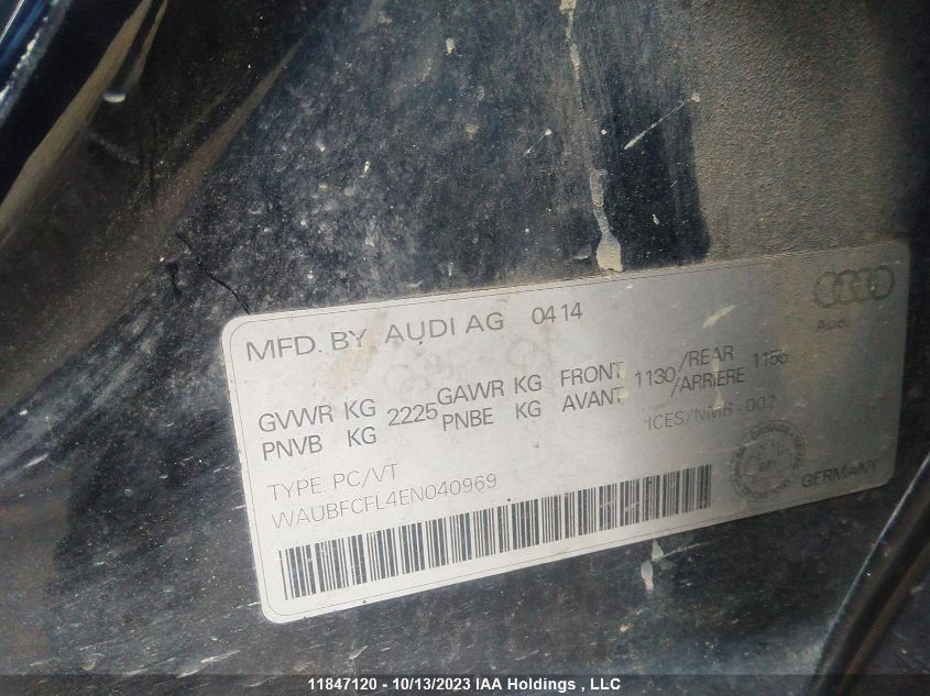 2014 Audi A4 Komfort VIN: WAUBFCFL4EN040969 Lot: 11847120