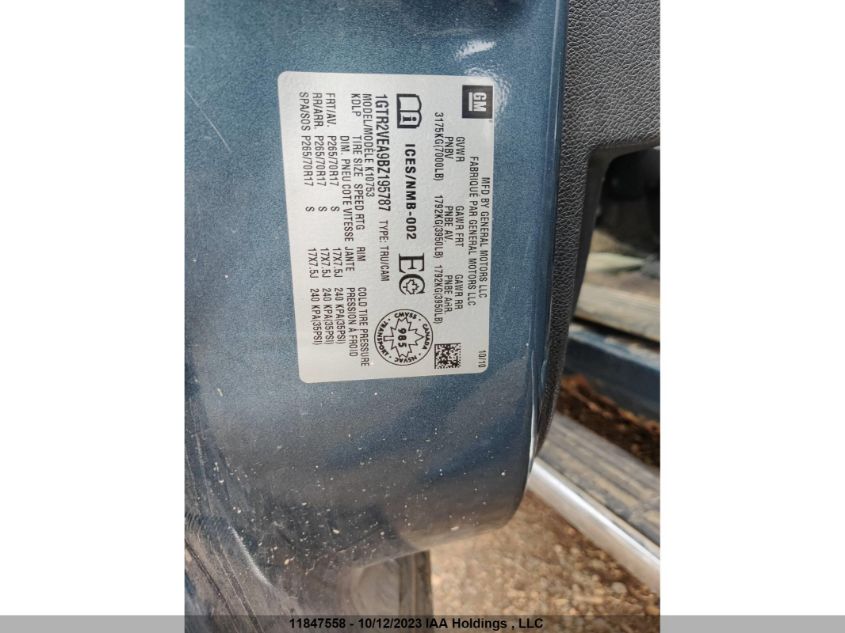 2011 GMC Sierra 1500 Sle VIN: 1GTR2VEA9BZ195787 Lot: 11847558