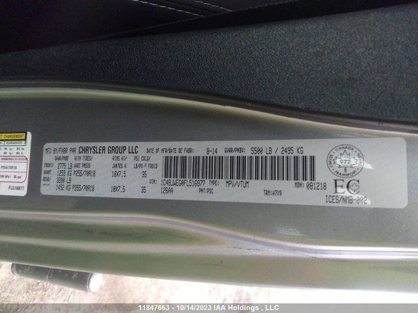 2015 Jeep Wrangler Unlimited Sahara VIN: 1C4BJWEG0FL516977 Lot: 11847663