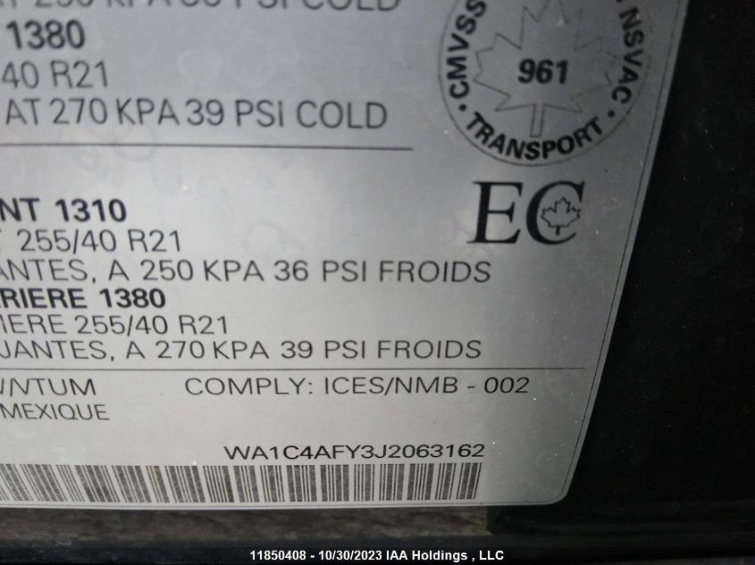 2018 Audi Sq5 Technik VIN: WA1C4AFY3J2063162 Lot: 11850408