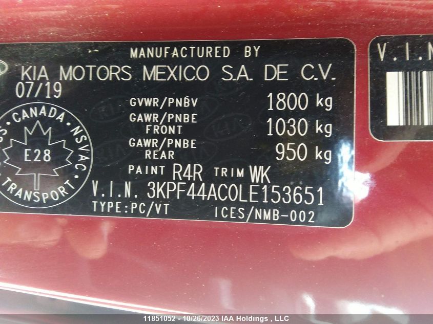 2020 Kia Forte Gt VIN: 3KPF44AC0LE153651 Lot: 11851052