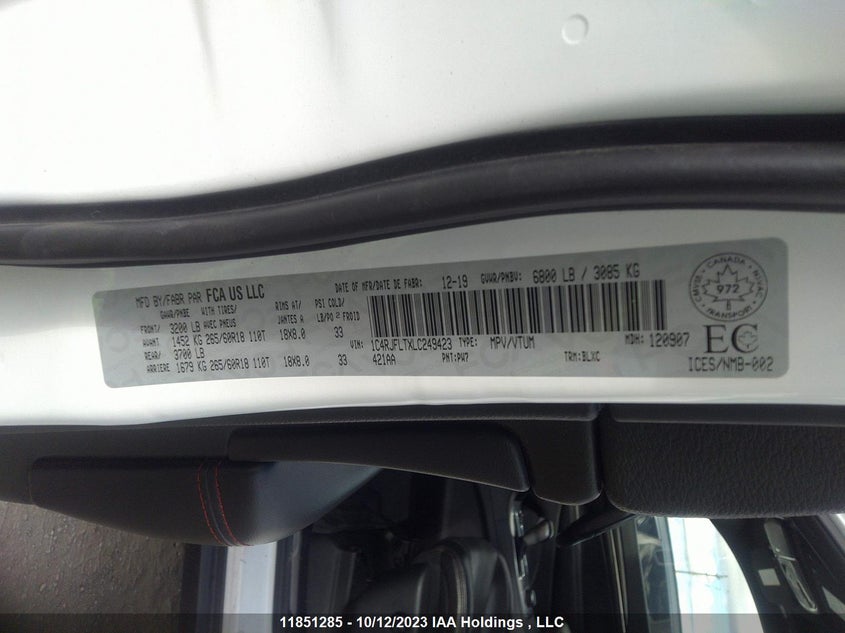 2020 Jeep Grand Cherokee Trailhawk VIN: 1C4RJFLTXLC249423 Lot: 11851285