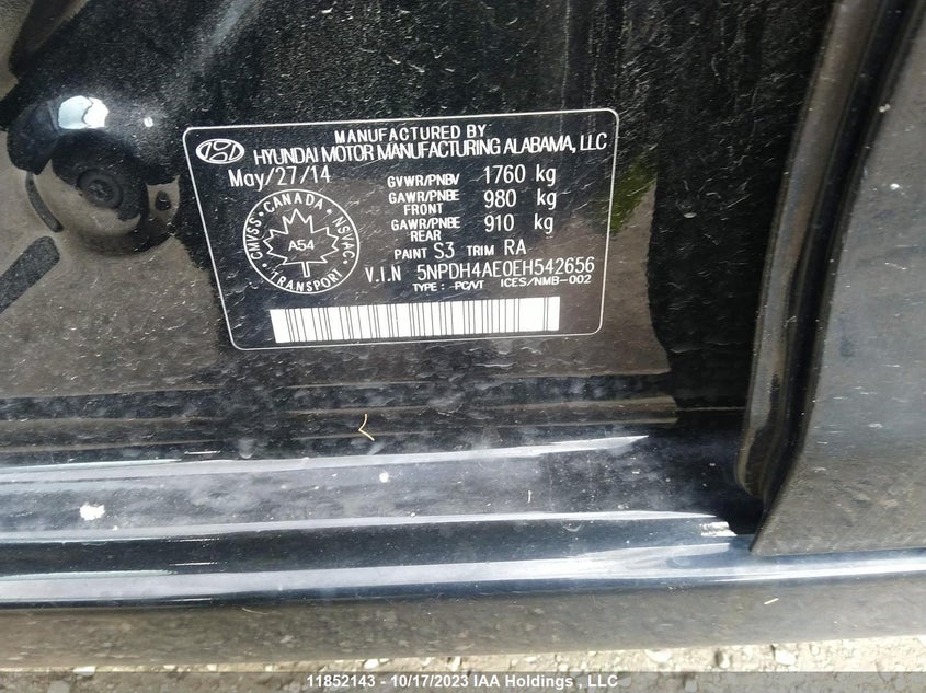 2014 Hyundai Elantra VIN: 5NPDH4AE0EH542656 Lot: 11852143