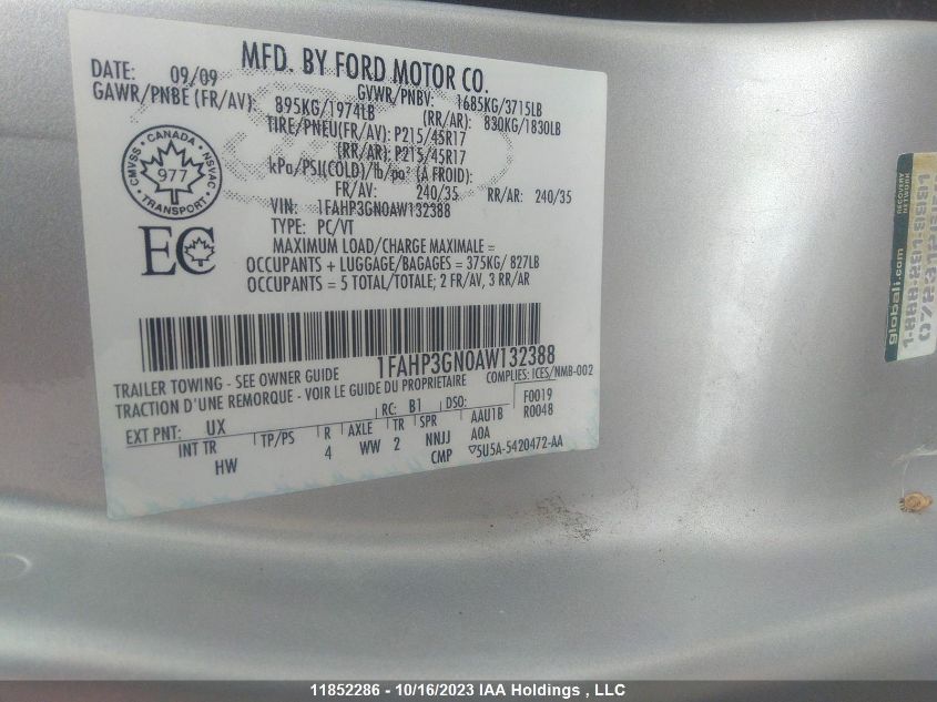 2010 Ford Focus Ses VIN: 1FAHP3GN0AW132388 Lot: 11852286