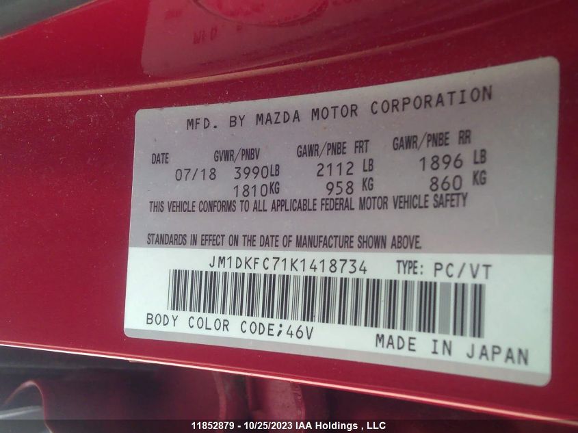 2019 Mazda Cx-3 Gs VIN: JM1DKFC71K1418734 Lot: 11852879
