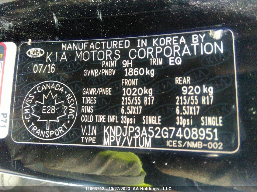 2016 Kia Soul Ex/Ex+ Eco/Sx VIN: KNDJP3A52G7408951 Lot: 11853712