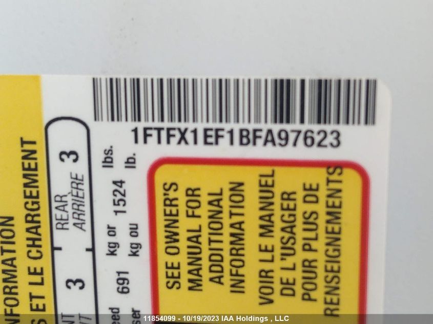 2011 Ford F-150 Xl/Stx/Xlt/Fx4/Lariat VIN: 1FTFX1EF1BFA97623 Lot: 11854099