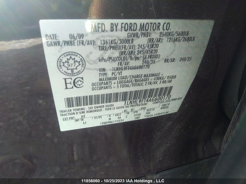 2010 Lincoln Mks VIN: 1LNHL9FT4AG600170 Lot: 11856060