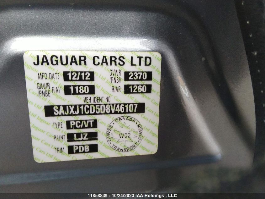 2013 Jaguar Xj VIN: SAJXJ1CD5D8V46107 Lot: 11858839