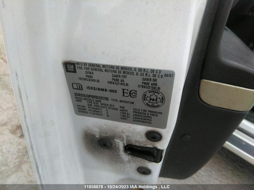 2008 Chevrolet Hhr VIN: 3GNDA33P88S520709 Lot: 11858878