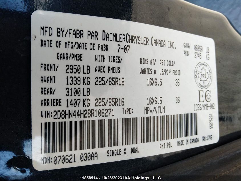 2008 Dodge Grand Caravan Se VIN: 2D8HN44H28R106271 Lot: 11858914