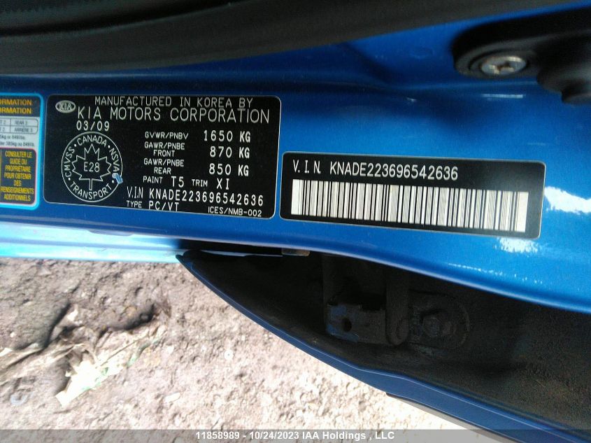 2009 Kia Rio Ex VIN: KNADE223696542636 Lot: 11858989