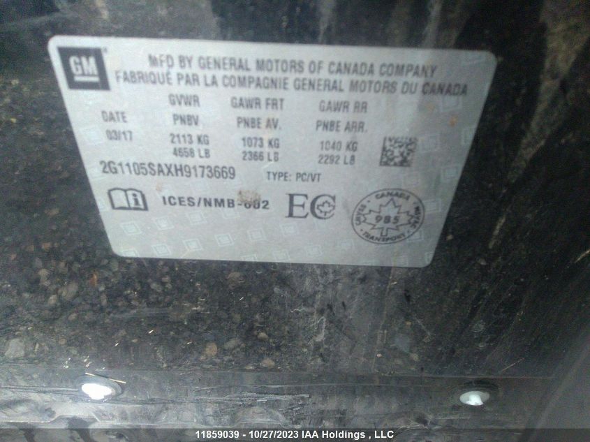 2017 Chevrolet Impala Lt VIN: 2G1105SAXH9173669 Lot: 11859039