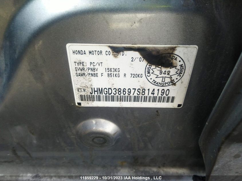 2007 Honda Fit Sport VIN: JHMGD38697S814190 Lot: 11859229