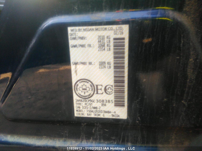 2016 Nissan Leaf Sv/Sl/S VIN: 1N4BZ0CP9GC308385 Lot: 11859912