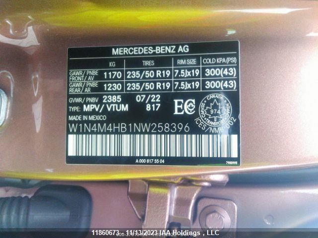 2022 Mercedes-Benz Glb Glb 250 VIN: W1N4M4HB1NW258396 Lot: 11860673