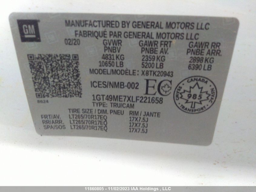 2020 GMC Sierra 2500Hd Sle VIN: 1GT49ME7XLF221658 Lot: 11860805