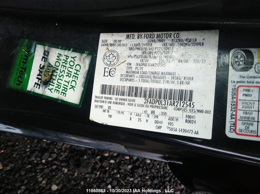 2010 Ford Fusion Hybrid VIN: 3FADP0L31AR212545 Lot: 11860863