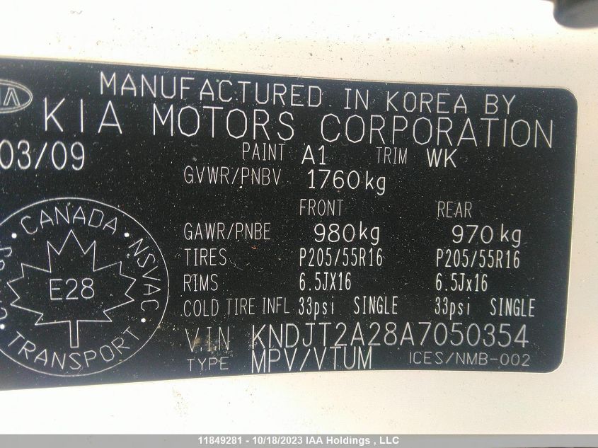 2010 Kia Soul 2U/4U/4U Retro VIN: KNDJT2A28A7050354 Lot: 11849281X