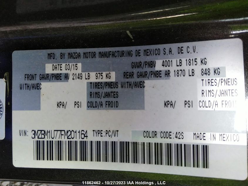 2015 Mazda Mazda3 Gx VIN: 3MZBM1U77FM201164 Lot: 11862462