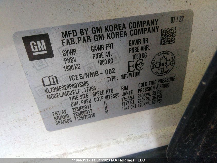 2023 Chevrolet Trailblazer Lt VIN: KL79MPS29PB018589 Lot: 11866313