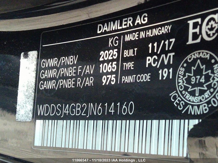 2018 Mercedes-Benz Cla 250 4Matic VIN: WDDSJ4GB2JN614160 Lot: 11866547