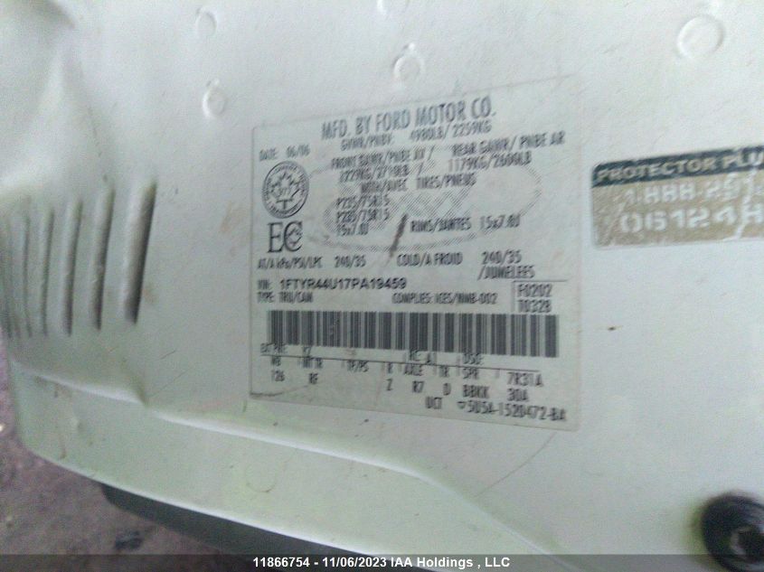 2007 Ford Ranger Xl/Sport/Stx/Xlt VIN: 1FTYR44U17PA19459 Lot: 11866754