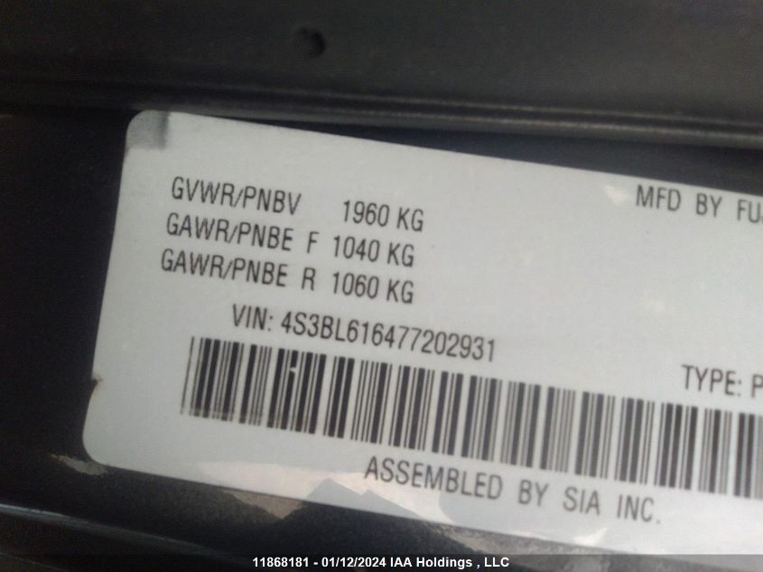 2007 Subaru Legacy 2.5I VIN: 4S3BL616477202931 Lot: 11868181