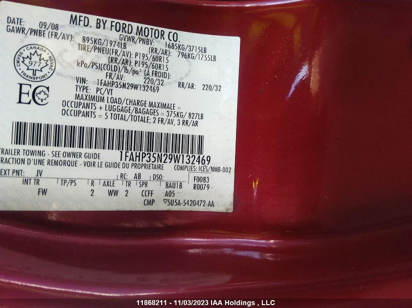 2009 Ford Focus Se VIN: 1FAHP35N29W132469 Lot: 11868211