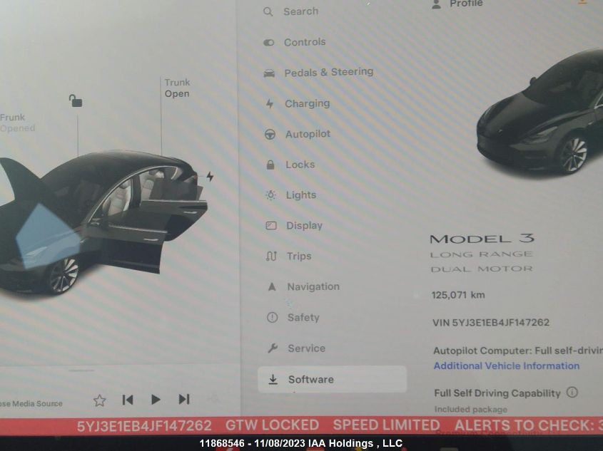 2018 Tesla Model 3 Long Range VIN: 5YJ3E1EB4JF147262 Lot: 11868546