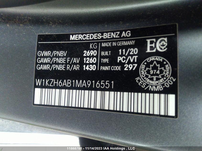 2021 Mercedes-Benz E-Class E 450 VIN: W1KZH6AB1MA916551 Lot: 11868788