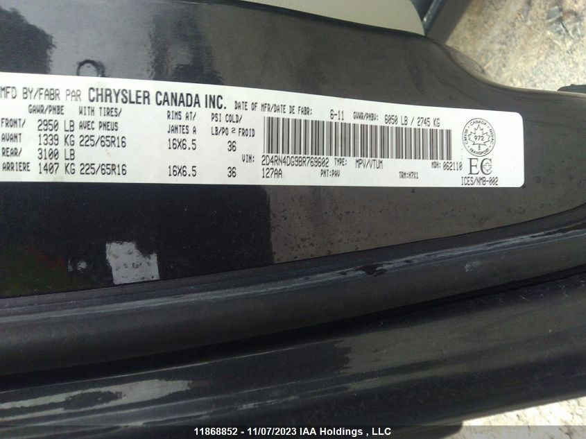 2011 Dodge Grand Caravan VIN: 2D4RN4DG9BR769602 Lot: 11868852