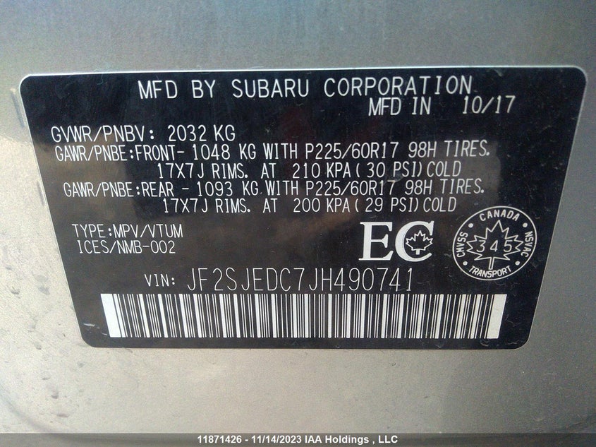 2018 Subaru Forester Convenience VIN: JF2SJEDC7JH490741 Lot: 11871426