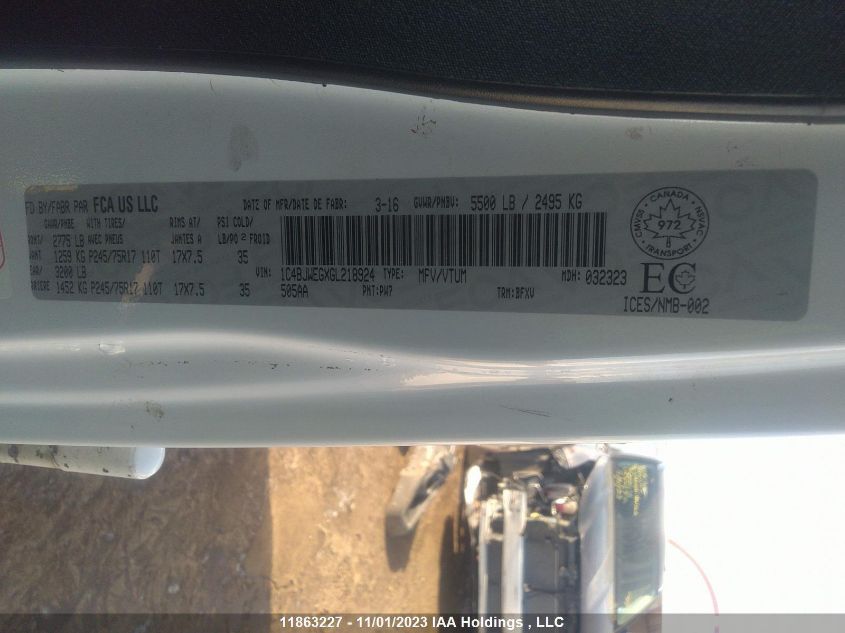 2016 Jeep Wrangler Unlimited 7 VIN: 1C4BJWEGXGL218924 Lot: 11863227X