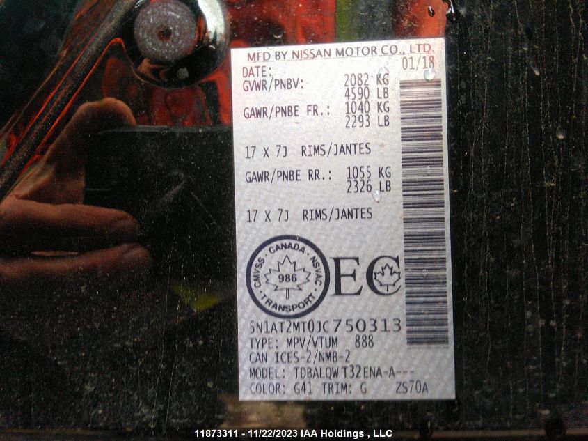 2018 Nissan Rogue S/Sv VIN: 5N1AT2MT0JC750313 Lot: 11873311