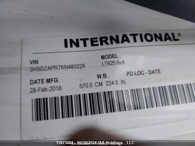2019 International Lt VIN: 3HSDZAPR7KN483229 Lot: 11873484