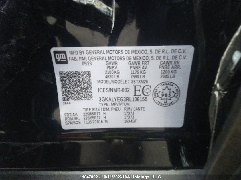 2024 GMC Terrain At4 VIN: 3GKALYEG3RL106155 Lot: 11847892X