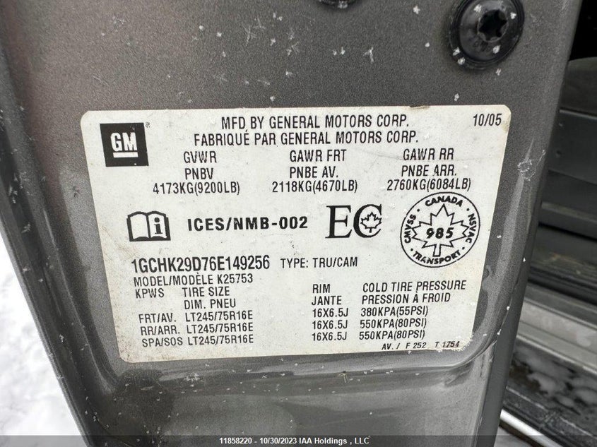 2006 Chevrolet Silverado 2500Hd VIN: 1GCHK29D76E149256 Lot: 11858220X