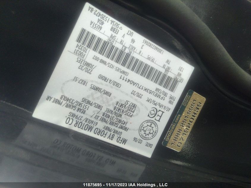 2007 Ford Explorer Sport Trac VIN: A04111 Lot: 11875695