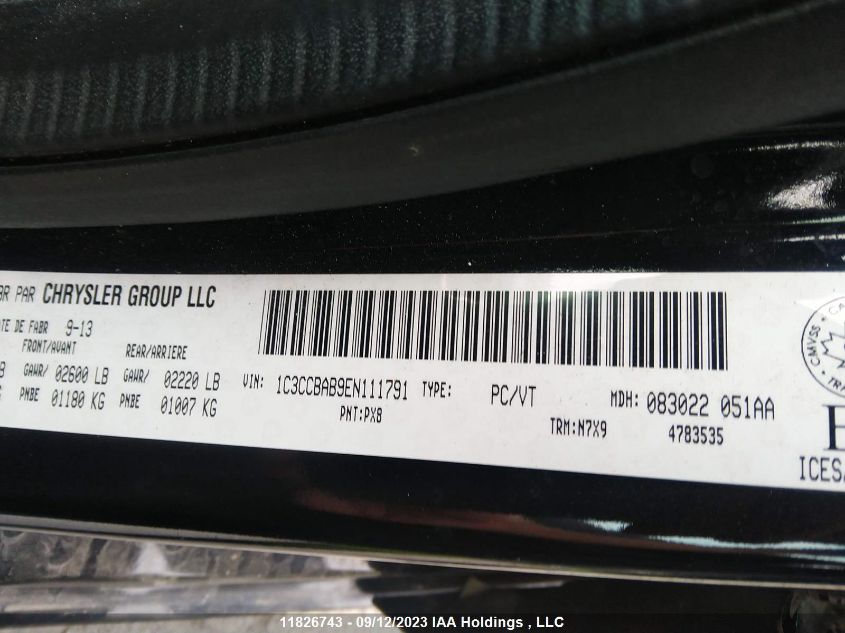 2014 Chrysler 200 Lx VIN: 1C3CCBAB9EN111791 Lot: 11826743X